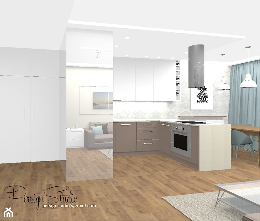 73m2 - apartament w ciepłej kolorystyce - kuchnia - projekt - zdjęcie od PersignStudio - spersonalizowane projekty wnętrz