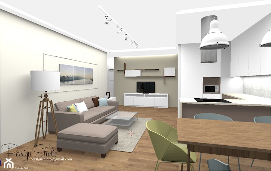 73m2 - apartament w ciepłej kolorystyce - salon - projekt - zdjęcie od PersignStudio - spersonalizowane projekty wnętrz