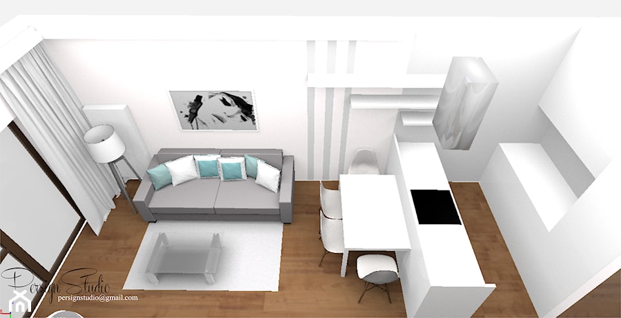 mieszkanie na wynajem w odcieniach bieli - salon - projekt - zdjęcie od PersignStudio - spersonalizowane projekty wnętrz