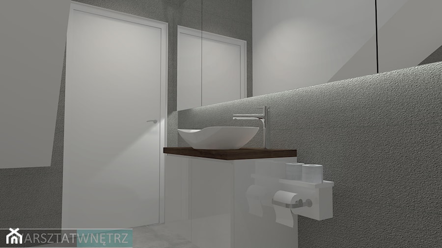 Projekt DOMU JEDNORODZINNEGO ORAZ ZDJĘCIA Z JEGO REALIZACJI - Średnia na poddaszu bez okna z lustrem łazienka - zdjęcie od WARSZTAT WNĘTRZ