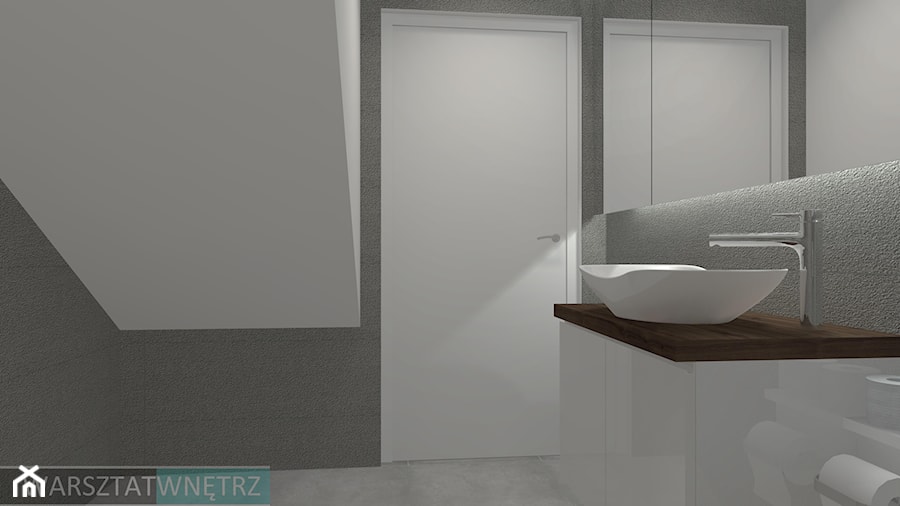 Projekt DOMU JEDNORODZINNEGO ORAZ ZDJĘCIA Z JEGO REALIZACJI - Mała na poddaszu bez okna z lustrem łazienka - zdjęcie od WARSZTAT WNĘTRZ