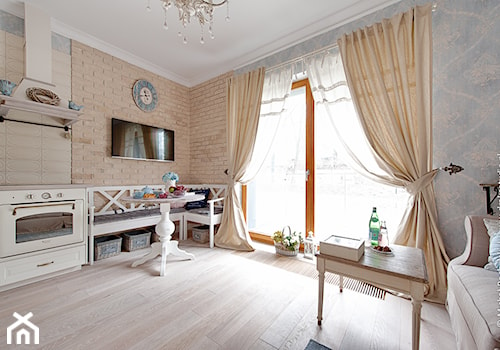 Francuski zakątek ;) - Średni salon z kuchnią z jadalnią z tarasem / balkonem, styl prowansalski - zdjęcie od DreamHouse