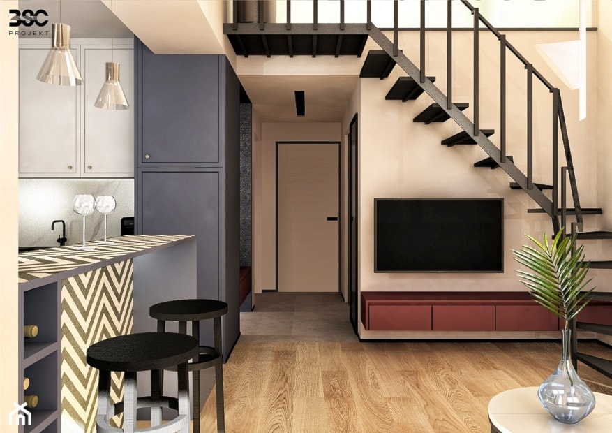 Mieszkanie z antresolą - Salon, styl nowoczesny - zdjęcie od BscProjekt