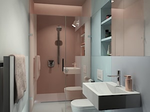 Parterowy dom jednorodzinny - Średnia bez okna z lustrem z punktowym oświetleniem łazienka, styl minimalistyczny - zdjęcie od BscProjekt