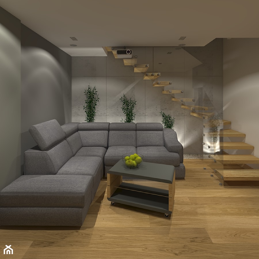 Dwupoziomowy apartament w Gdyni - Mały szary salon, styl industrialny - zdjęcie od CHATANOWA