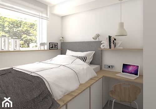 Mieszkanie na szaro - Mała biała z biurkiem sypialnia, styl nowoczesny - zdjęcie od CHATANOWA