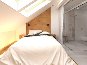 Dwupoziomowy apartament w Gdyni - Średnia biała sypialnia na poddaszu z łazienką, styl minimalistyczny - zdjęcie od CHATANOWA
