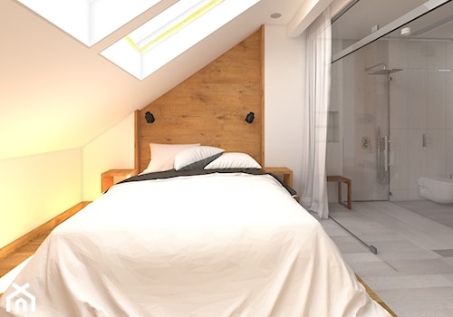 Dwupoziomowy apartament w Gdyni - Średnia biała sypialnia na poddaszu z łazienką, styl minimalistyczny - zdjęcie od CHATANOWA