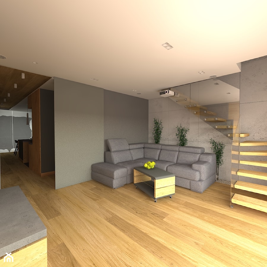 Dwupoziomowy apartament w Gdyni - Duży szary salon, styl industrialny - zdjęcie od CHATANOWA