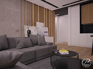 Apartament z drewnianą ścianą - Salon, styl nowoczesny - zdjęcie od Progetti Architektura