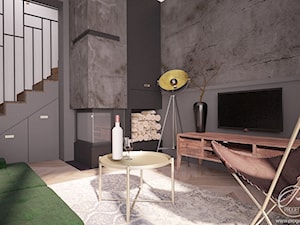 Dom z betonową ścianą - Salon, styl nowoczesny - zdjęcie od Progetti Architektura