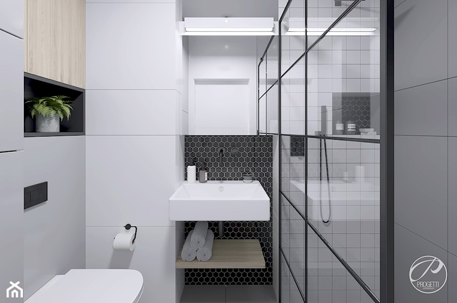Apartament dla dwojga - Mała bez okna łazienka, styl nowoczesny - zdjęcie od Progetti Architektura