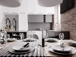 Mieszkanie w klimatycznej kamienicy - Mała otwarta biała brązowa szara z zabudowaną lodówką z podblatowym zlewozmywakiem kuchnia w kształcie litery g z kompozytem na ścianie nad blatem kuchennym, styl nowoczesny - zdjęcie od Progetti Architektura