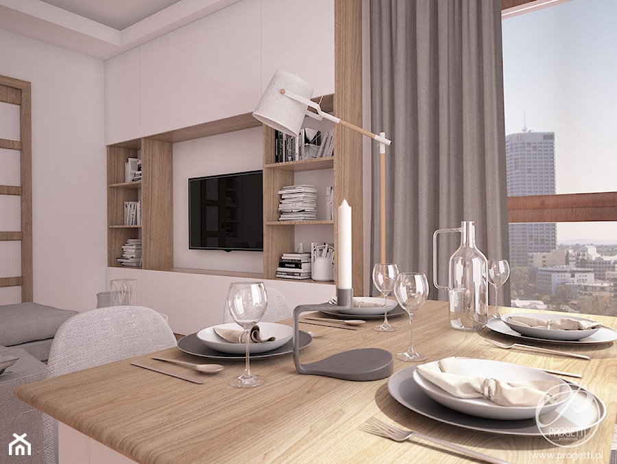 Apartament dla rodziny - Średni biały salon z jadalnią, styl nowoczesny - zdjęcie od Progetti Architektura