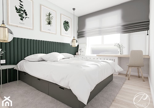 Apartament w jasnych barwach - Mała biała szara z biurkiem sypialnia, styl nowoczesny - zdjęcie od Progetti Architektura