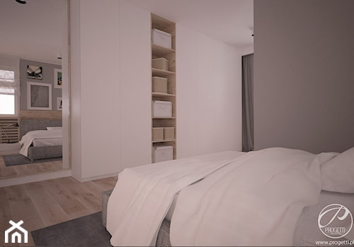 Mieszkanie dla dwojga - Mała biała szara sypialnia, styl skandynawski - zdjęcie od Progetti Architektura