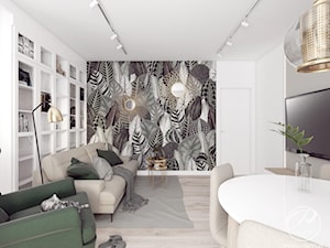 Apartament w jasnych barwach - Średni szary salon z jadalnią, styl nowoczesny - zdjęcie od Progetti Architektura