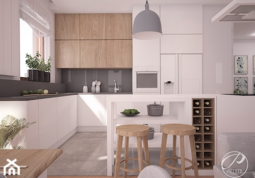 Apartament dla rodziny - Duża otwarta z zabudowaną lodówką kuchnia w kształcie litery l z wyspą lub półwyspem z oknem, styl nowoczesny - zdjęcie od Progetti Architektura