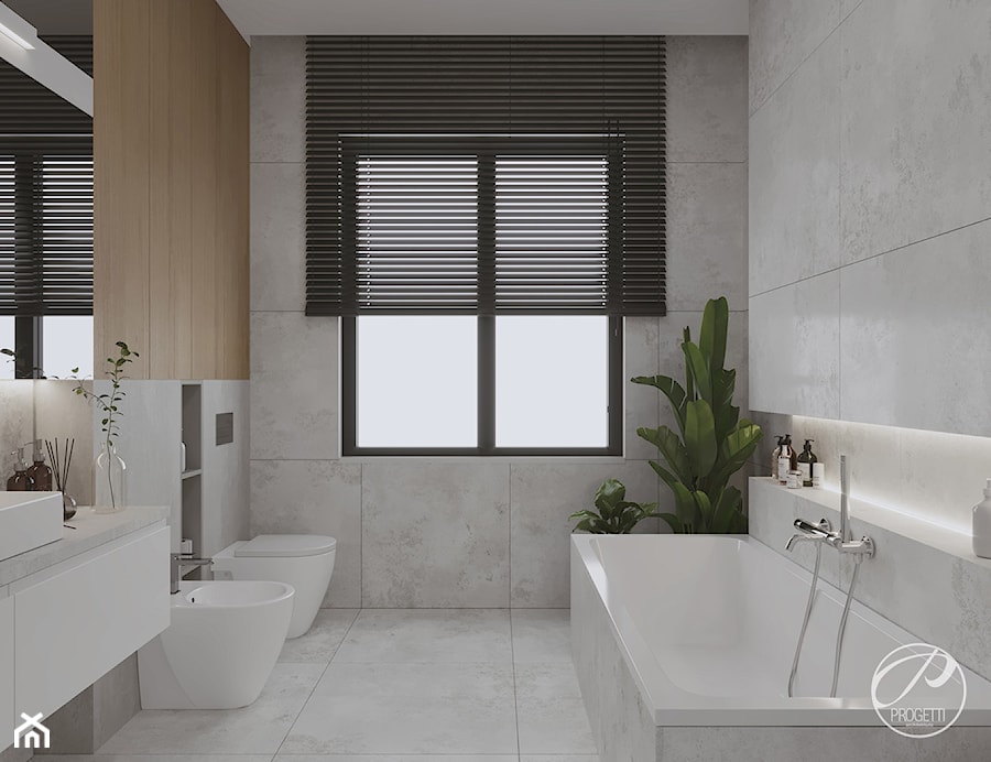 Dom jednorodzinny - Średnia z lustrem łazienka z oknem, styl nowoczesny - zdjęcie od Progetti Architektura