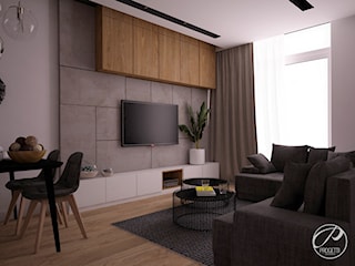 Apartament z drewnianą ścianą