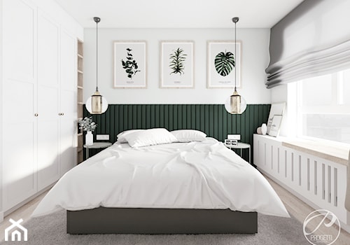 Apartament w jasnych barwach - Mała biała zielona sypialnia, styl nowoczesny - zdjęcie od Progetti Architektura