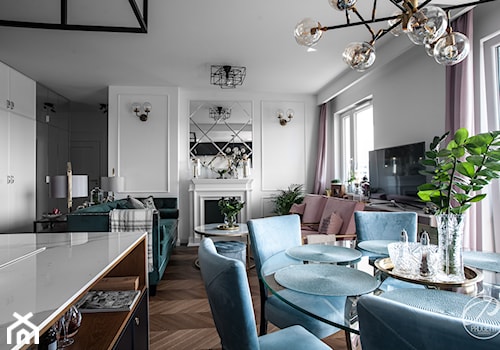 Apartament w stylu nowojorskim - realizacja - Średni biały salon z kuchnią z jadalnią, styl glamour - zdjęcie od Progetti Architektura