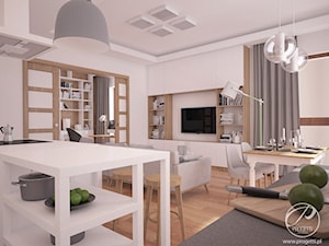 Apartament dla rodziny - Duży salon z kuchnią z jadalnią, styl nowoczesny - zdjęcie od Progetti Architektura