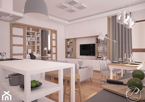 Apartament dla rodziny - Duży salon z kuchnią z jadalnią, styl nowoczesny - zdjęcie od Progetti Architektura
