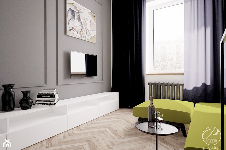 Mieszkanie w klimatycznej kamienicy - Średni biały szary salon, styl nowoczesny - zdjęcie od Progetti Architektura
