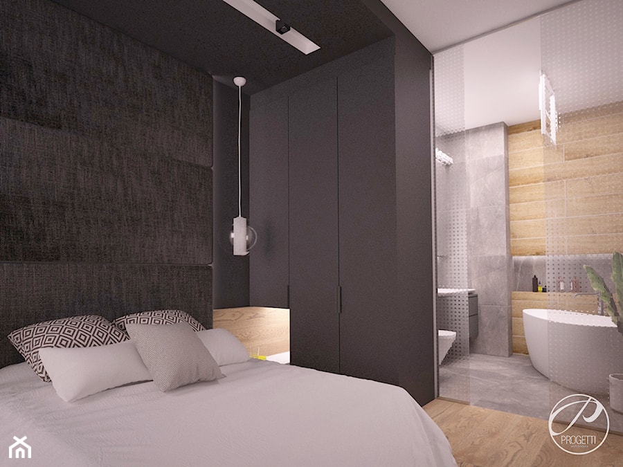 Apartament z drewnianą ścianą - Sypialnia, styl nowoczesny - zdjęcie od Progetti Architektura