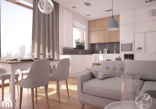 Apartament dla rodziny - Średnia otwarta z salonem biała szara kuchnia w kształcie litery l z oknem, styl nowoczesny - zdjęcie od Progetti Architektura