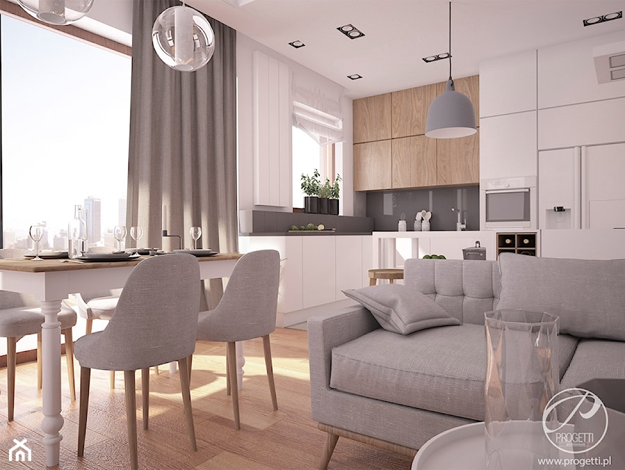 Apartament dla rodziny - Średnia otwarta z salonem biała szara kuchnia w kształcie litery l z oknem, styl nowoczesny - zdjęcie od Progetti Architektura