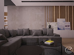 Apartament z drewnianą ścianą - Salon, styl nowoczesny - zdjęcie od Progetti Architektura