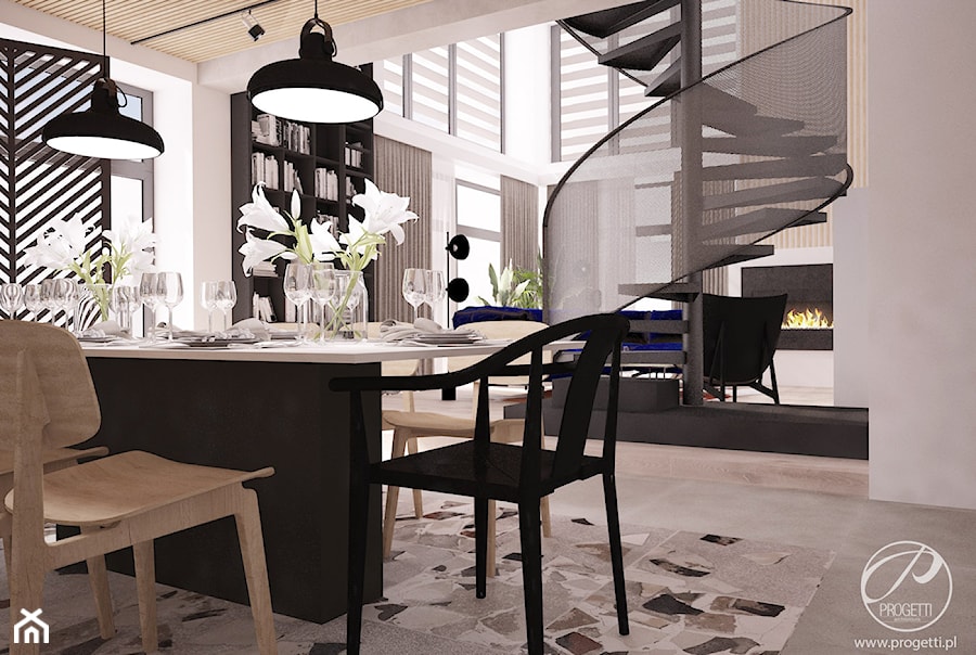 Apartament dwupoziomowy - Średni biały salon z jadalnią, styl nowoczesny - zdjęcie od Progetti Architektura
