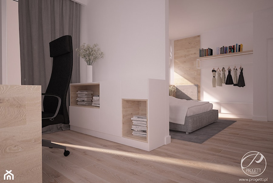 Mieszkanie dla dwojga - Średnia biała z biurkiem sypialnia, styl skandynawski - zdjęcie od Progetti Architektura