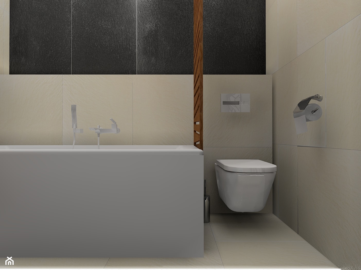 łazienka z ukrytym schowkiem - Mała na poddaszu bez okna łazienka, styl nowoczesny - zdjęcie od BAMARI Studio Architektury Wnętrz - Homebook