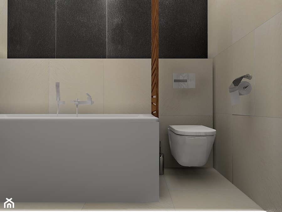 łazienka z ukrytym schowkiem - Mała na poddaszu bez okna łazienka, styl nowoczesny - zdjęcie od BAMARI Studio Architektury Wnętrz
