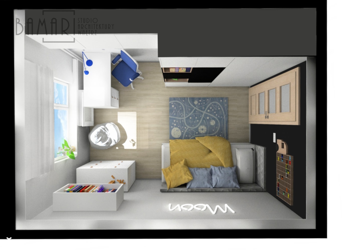 Pokój młodzieżowy z neonem - zdjęcie od BAMARI Studio Architektury Wnętrz - Homebook