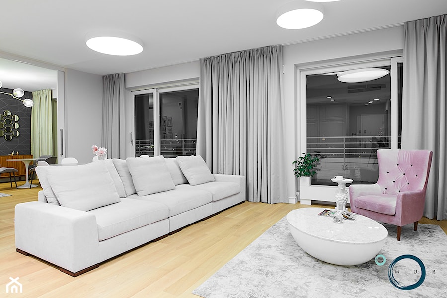 KONKURS Wnętrza Roku 2017 - Apartament OVO - Mały biały salon z jadalnią, styl nowoczesny - zdjęcie od Pracownia architektoniczna meridian
