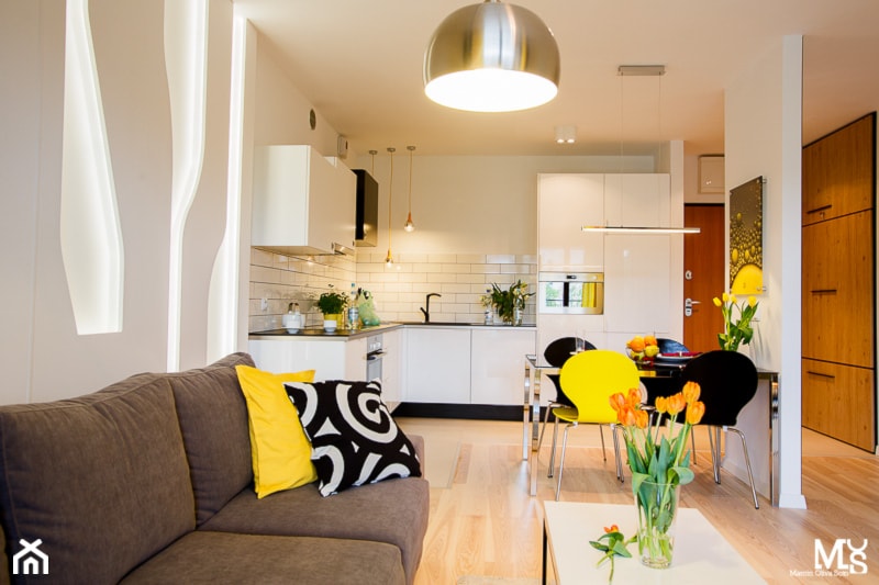 LEMON- mieszkanie na wynajem - Średnia otwarta z salonem biała z zabudowaną lodówką kuchnia w kształcie litery l, styl nowoczesny - zdjęcie od Pracownia architektoniczna meridian - Homebook