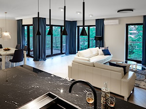 Apartament Angel River - Średni biały salon z kuchnią z jadalnią, styl glamour - zdjęcie od Pracownia architektoniczna meridian