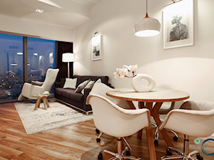 KONKURS Wnętrza Roku 2017 - Apartament Sky Tower 3 - Mały biały salon z jadalnią, styl nowoczesny - zdjęcie od Pracownia architektoniczna meridian
