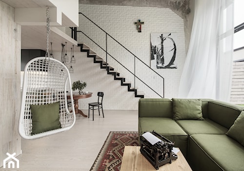 Eklektyczny loft - Duży beżowy biały salon z jadalnią, styl nowoczesny - zdjęcie od anchal