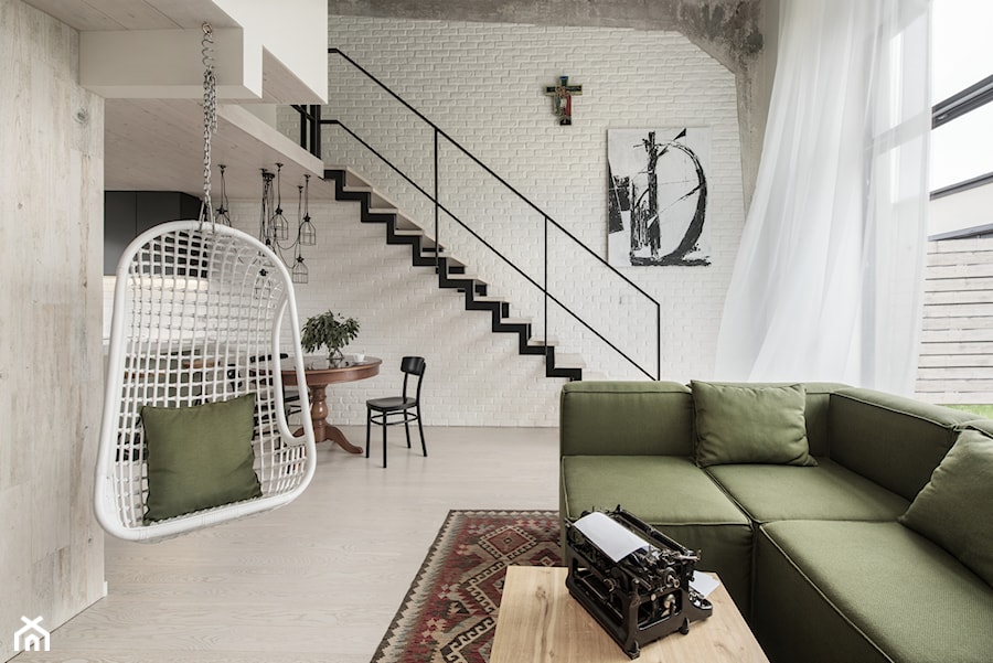 Eklektyczny loft - Duży beżowy biały salon z jadalnią, styl nowoczesny - zdjęcie od anchal