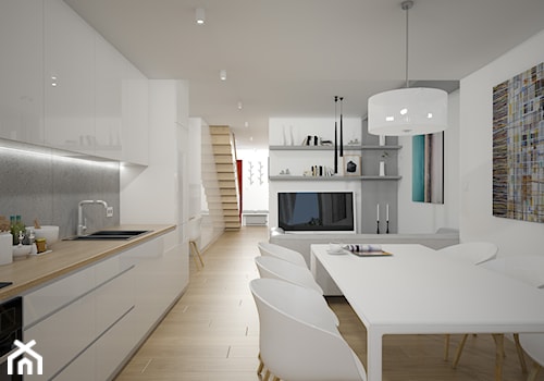 Przebudowa domu z aranżacją wnętrz - Mały biały salon z kuchnią z jadalnią, styl nowoczesny - zdjęcie od ROARHIDE Industrial Designs