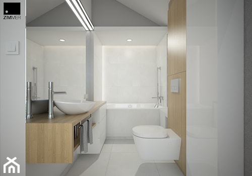 Aranżacja wnętrza mieszkalnego - Średnia na poddaszu bez okna z lustrem z punktowym oświetleniem łazienka, styl nowoczesny - zdjęcie od ROARHIDE Industrial Designs