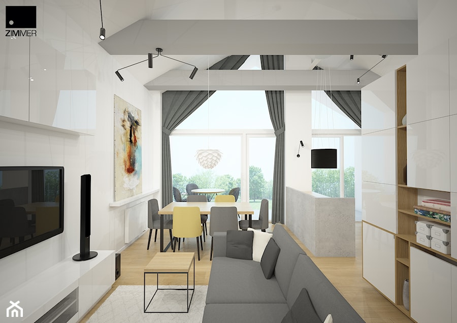 Aranżacja wnętrza mieszkalnego - Mały biały salon z jadalnią, styl nowoczesny - zdjęcie od ROARHIDE Industrial Designs