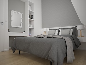 Przebudowa domu z aranżacją wnętrz - Mała biała szara sypialnia na poddaszu, styl nowoczesny - zdjęcie od ROARHIDE Industrial Designs