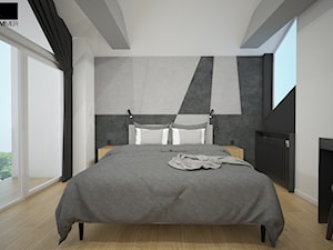 Aranżacja wnętrza mieszkalnego - Średnia czarna szara z biurkiem sypialnia na poddaszu z balkonem / tarasem, styl nowoczesny - zdjęcie od ROARHIDE Industrial Designs