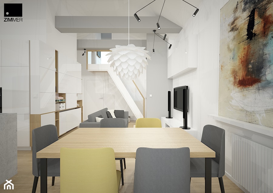 Aranżacja wnętrza mieszkalnego - Mały biały szary salon z jadalnią, styl nowoczesny - zdjęcie od ROARHIDE Industrial Designs